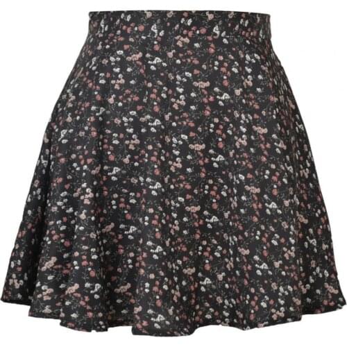 Lady Skirt Floral Printed Above Knee Women Large Hemline Washable High Waist A-line Skirt for Party
