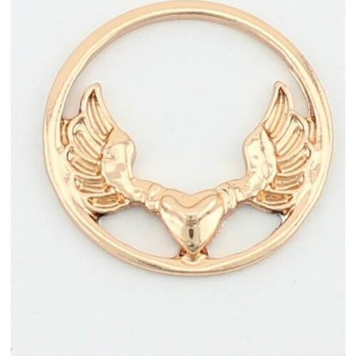 Gold Heart Wings Pattern Floating Locket Plate 22mm Window Plates Charms fit 30mm Locket Jewelry Pendants