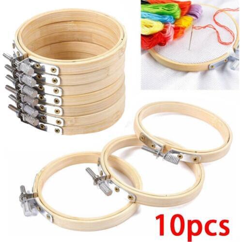 10pcs/set 8cm/10cm Optional DIY Cross Stitch Embroidery Circle Bamboo Hoop Cross Hoop Ring Support Wooden Needle Craft Tools