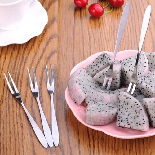 10Pcs Reusable Fruit Picks Round Tines 304 Stainless Steel 2-Tine Food Grade Dessert Fork Kitchen Tools Stainless fruit fork