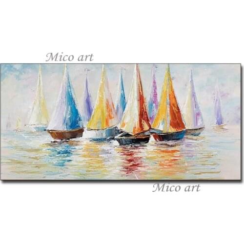 100% Handmade Sailing Boat Ship Oil Painting Canvas Wall Art Unframed Pictures Wall Paintings Artwork For Living Room Decoration