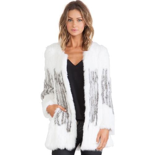 2019 High Quality Real Fur Coat Genuine Full Pelt Fur Jacket Womens Design Rabbit Fur Coat Natural Wholeskin Fur Coat O-Neck