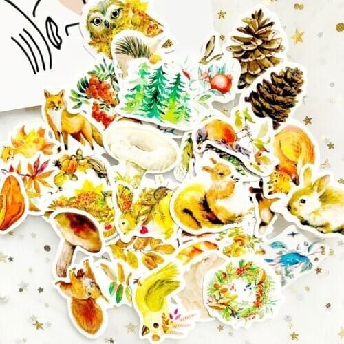 40Pcs/pack VSCO Yellow Cute Squirrel Hedgehog Stickers Kawaii Animal Sticker autumn Stationery decal For Scrapbooking Diary