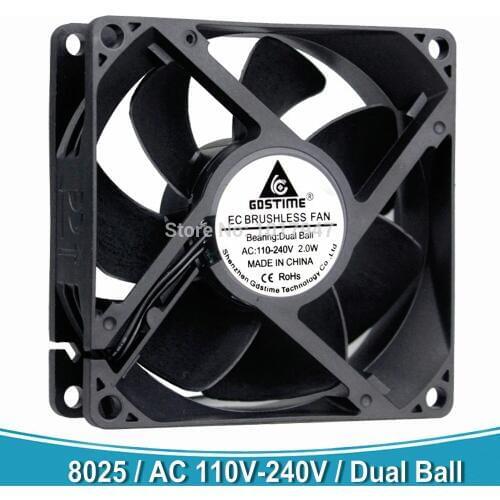 50PCS Gdstime EC Fan 80mm 8CM 80x80x25mm AC 110V 120V 220V 240V Ball Bearing Cooler Cooling Ratiator