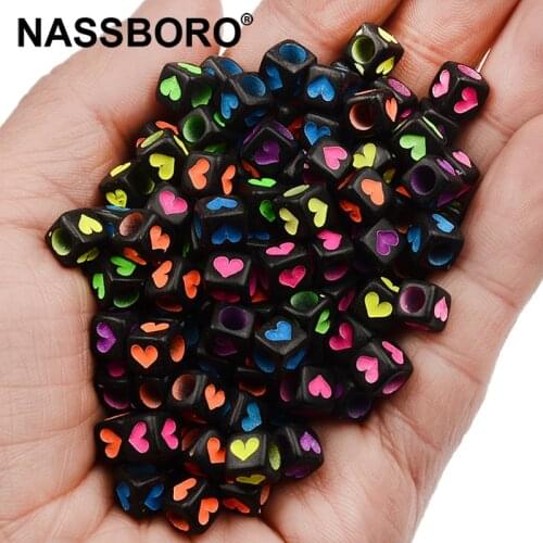 6mm Black Cube Acrylic Beads Mixed Heart Shape Loose Spacer Beads For Jewelry Making Diy Accessories Wholesale