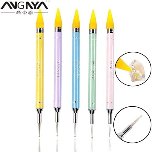 ANGNYA 1PC Dual-Ended Double Head Wax Dotting Pencil for Pick Up Nail Rhinestones Nail Art Care Decor Accessories Gel Applicator