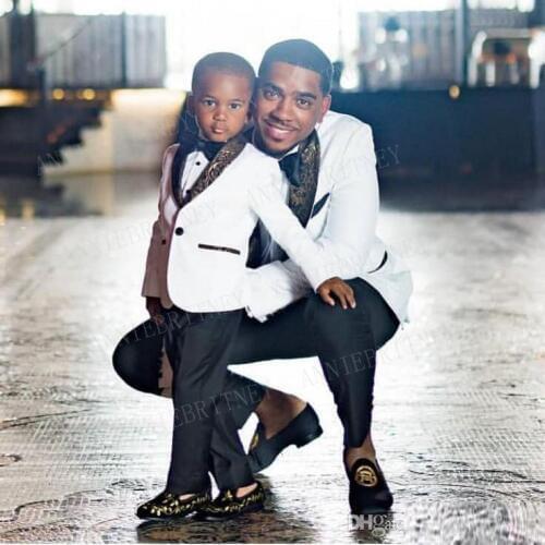 ANNIEBRITNEY Formal White Men Suits for Wedding Prom Dinner Slim Fit Blazer Fashion Groom Tuxedo with Gold Lapel Suit Men Set