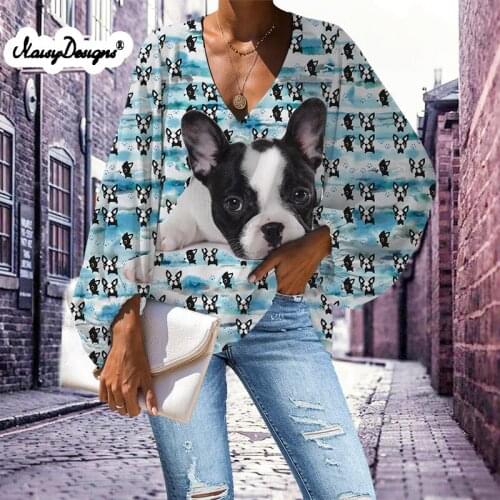 Noisydesigns Womens Tunnic Trend 2021 French Bulldog Flowers Dog Prints Vestidos Tops Chiffon Blouse Office Lady Dropshipping