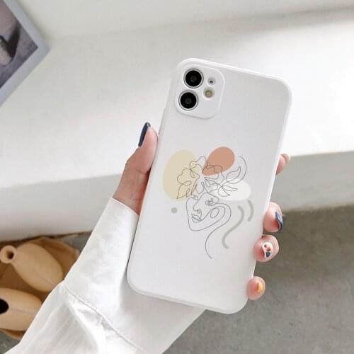 Line art graffiti liquid silicone mobile phone case for iPhone 12p 12 11 11p couple mobile phone case iPhone 7 8 X XS case