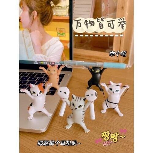 Cat pen holder black cat without coffin bracket Kids Funny Cat Pen Holder Kids Adult Doll Toy Gift Weightlifting Cat Pen holders