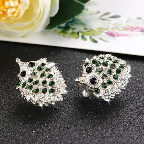 Hedgehog Stud Earrings For Women Creative Cute Animal CZ zircon Crystal Earrings Retro Punk Jewelry Gift