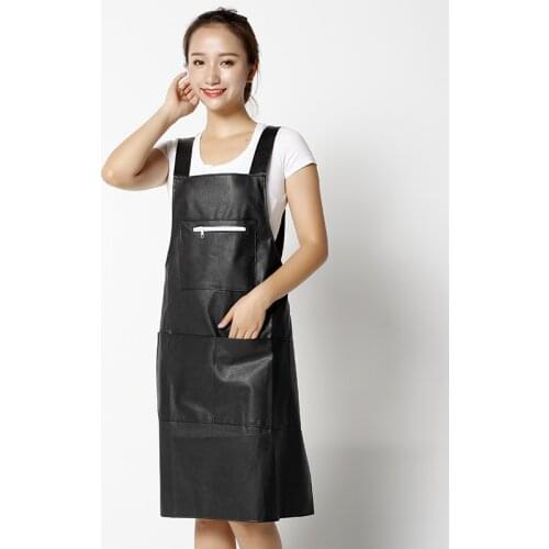 Leather PU Adult Apron Waterproof and Oil-proof Kitchen Soft Leather Fashion Overalls Household Work Clothes Waist Men and Women