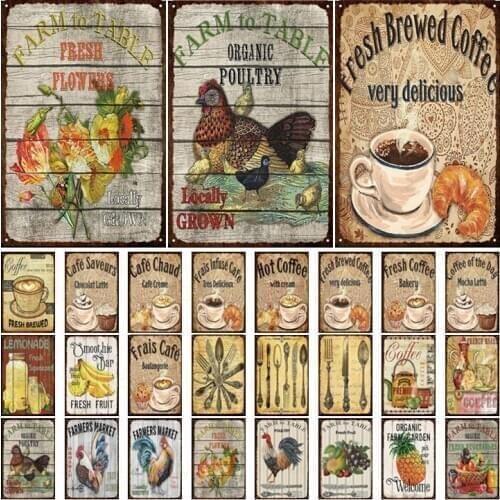 Farm Market Metal Tin Sign Fruit Plate Tableware Shabby Chic Wall Home Restaurant Art Hot Coffee Poster Bar Farm Decor