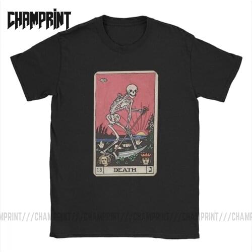 Death Tarot T-Shirt for Men 100% Cotton T Shirts Major Arcana Halloween Spooky Skeleton Creepy Short Sleeve Tee Shirt Plus Size