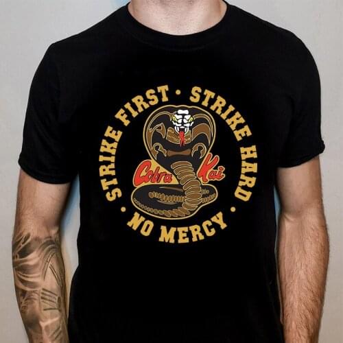 Cobra Kai Shirt Strike Hard Strike First No Mercy T Shirt Short Sleeve Camiseta Oversiezed T Shirt