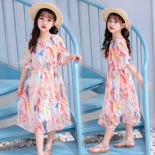 Hot 2021 New Girls Dress Bohemia Children Dresses Girls Summer Beach Party Dresses Teenage Girls Clothing for 4 6 8 10 12 Years
