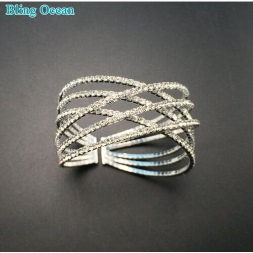 Crystal Rhinestone Bracelet Bangles Jewelry Lady Adjustable Wide Cuff Bangle Bracelet Hand Decoration