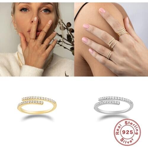 925 Sterling Silver Finger Rings AAAAA Zircon Single Row Sparkling Open Adjustable Wedding Ring For Women Engagement anillos W4