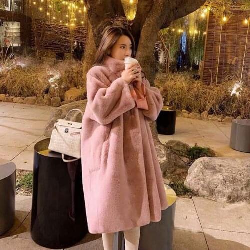 Korea 2020 Winter Women Faux Sheepskin Suede Suede Coat Thick Coat Flocking Wool Womens Long Leather Coats Plus Size Outerwear