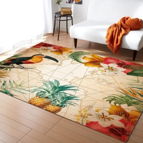 Toucan Flower Fruit Pineapple Map Carpets for Bedroom Home Decor Carpets Kawaii Rugs and Carpets for Home Living Room