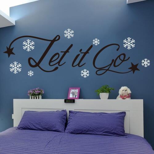 Let It Go Snow Quote Wall Sticker Baby Nursery Kids Room Christmas Snowflakes Lyric Wall Decal Bedroom Living Room Vinyl Decor