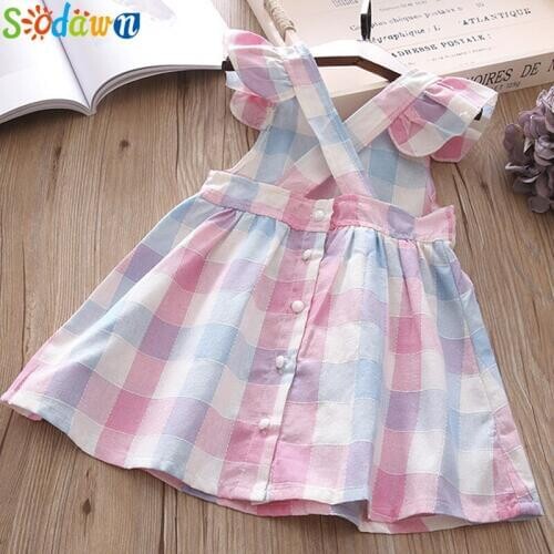 Sodawn Summer Toddler Dress Princess Girls Dress Plaid Tank Dress Sleeveless Dress For Baby Girls Clothing