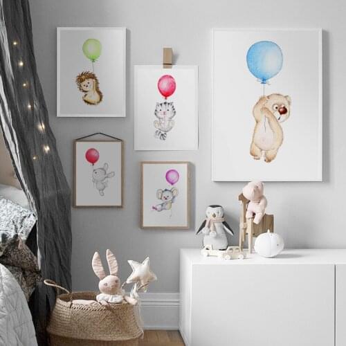 Bear rabbit hedgehog Koala balloon Nursery Wall Art Canvas Painting Nordic Posters And Prints Wall Pictures Baby Kids Room Decor