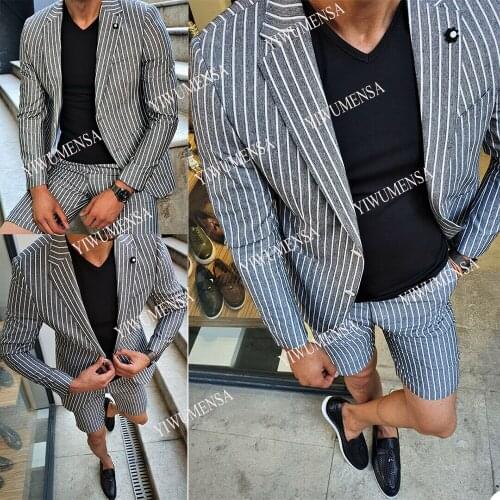 YIWUMENSA Tuxedos Designer Grey/White Striped Men Suits For Groom Wear Casual Jacket Wih Pants 2 Pcs Blazers Custom Made Coat
