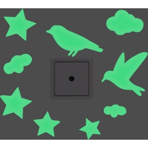 Birds Clouds Stars Wall Stickers Golw In The Dark Decor For Room Childrens Room Glowing Wall Decals Peel & Stick PVC Wallpaper