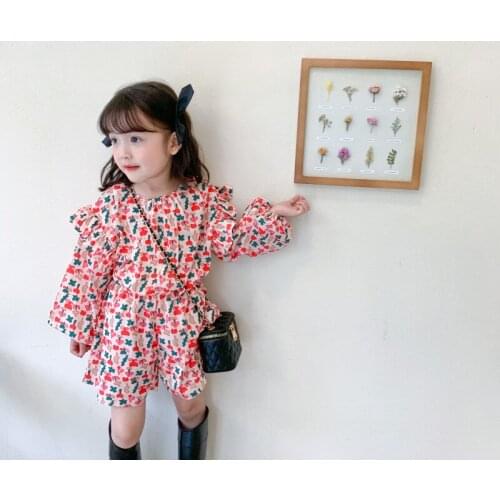 2021 Spring and Autumn New Girls Full Print Puff Sleeve Jumpsuit Korean Little Girl Jumpsuit