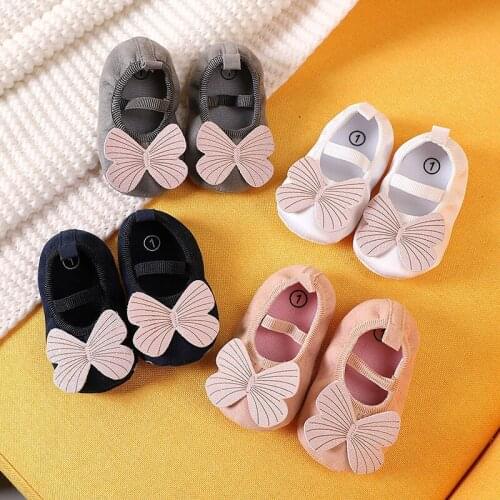 Toddler Baby Girls Bowknot Footwear Cotton Soft Sole Crib Shoes Spring Autumn First Walkers Moccasins Solid Soft Shoes 0-18M