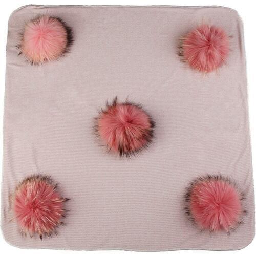 Blanket Travel Sleeping Blanket with Real Fur Pompom Solid Color Bedding Swaddles Wrap Newborn Kids Baby Warm Cotton Swaddling