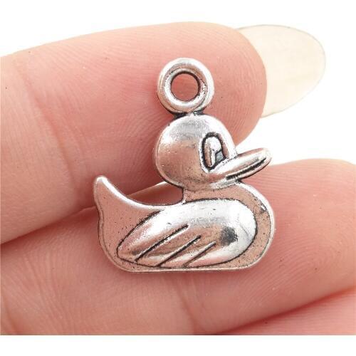 BULK 30pcs Lots Zinc Alloy Metal Tibetan Silver Plated Duck Charms Small Pendants for DIY Bracelet Making 18*16mm 1.9g