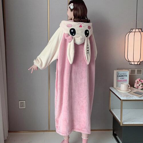 Pajamas Womens Autumn Winter Robe Thickened Warm Facecloth Lovely Students Long Section The Nightgown Sleepwear Sleeping Dress