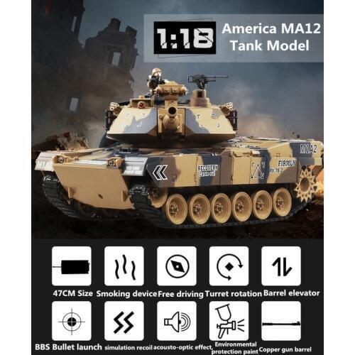 RC Tank 1:18 Battle Simulation Army Military 2.4G Remote Control ABS Plastic Tank Smoke Simulation Device LED Headlights
