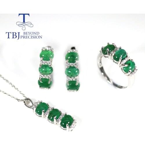 Luxury emerald Jewelry set oval 5*7mm natural Zambia green gemstone fine jewelry clasp earring ring pendant 925 sterling silver