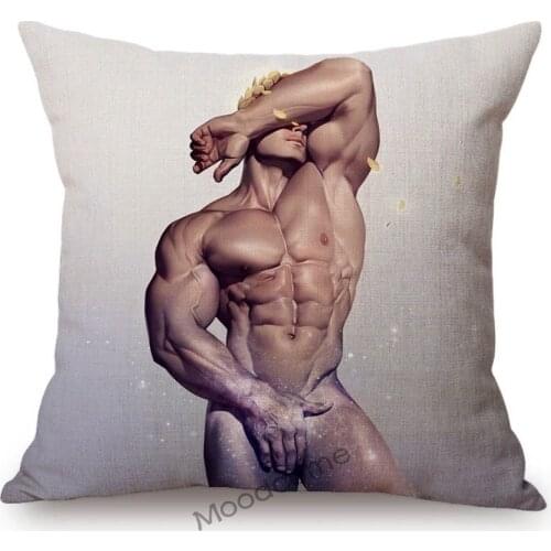 Sexy Hunk Cartoon Boyfriend Man Body Art Homosexual Gay Decorative Throw Pillow Case Cotton Linen Sofa Chair Cushion Cover Case