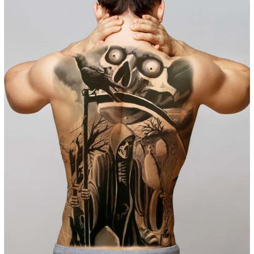Tattoo removable waterproof halloween body stickers death skull skeleton temporary tattoo sticker dragon back tattoo large size