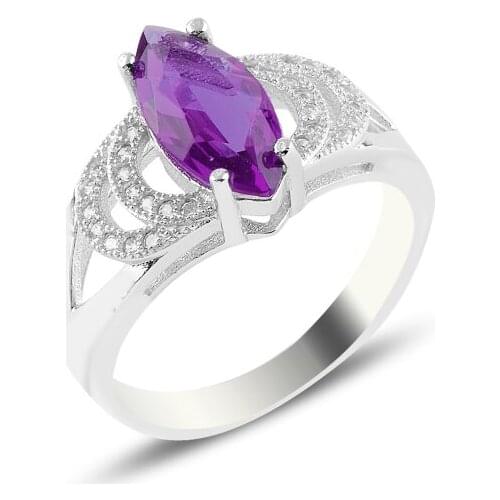 Silver 925 Sterling Amethyst Zircon Engagement Ring