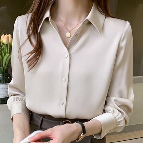 Long Sleeve Chiffon Blouse Shirt Blouse Women Blusas Mujer De Moda 2021 Turn Down Collar Office Blouse Women Clothing Blusa D952