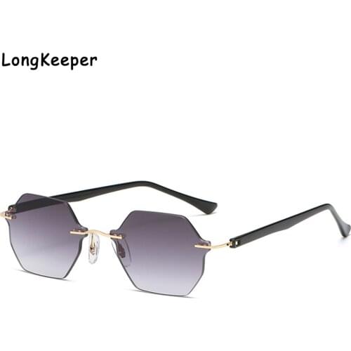 New Hexagon Rimless Sunglasses Women Retro Square Metal Polygon Sun Glasses Men Brand Designer Small Eyewear Vintage Gafas UV400