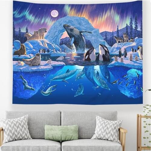 Undersea World Dolphin Print Fabric Tapestry Wall Art Tablecloth Bedspread Picnic Blanket Beach Blanket For Bedroom Living Room