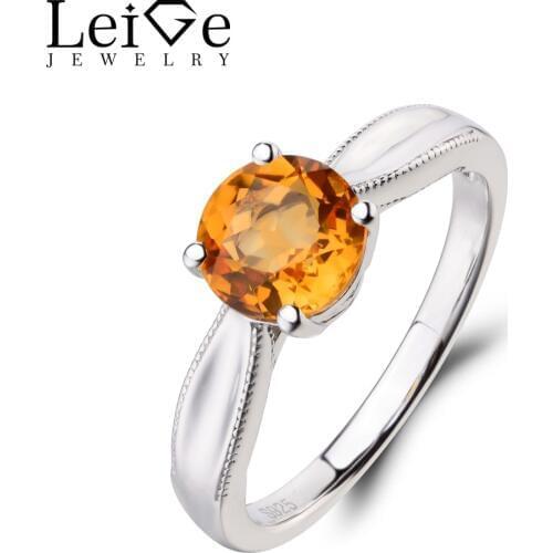 Leige Jewelry Natural Citrine Ring Anniversary Ring Yellow Gemstone Round Cut 925 Sterling Silver Ring November Birthstone