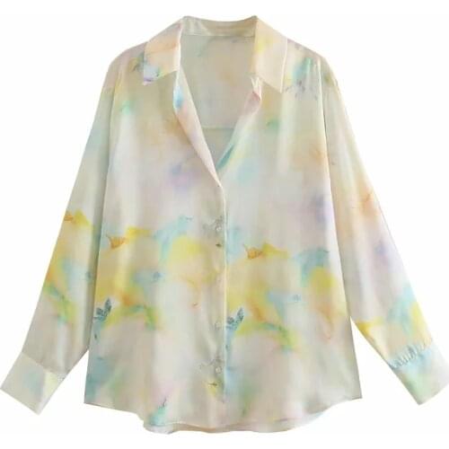 ZA Women New Spring Autumn Retro Tie Dye Printing Simple Style Loose Long Sleeve Shirt Casual Chic Tops XITIMEAO