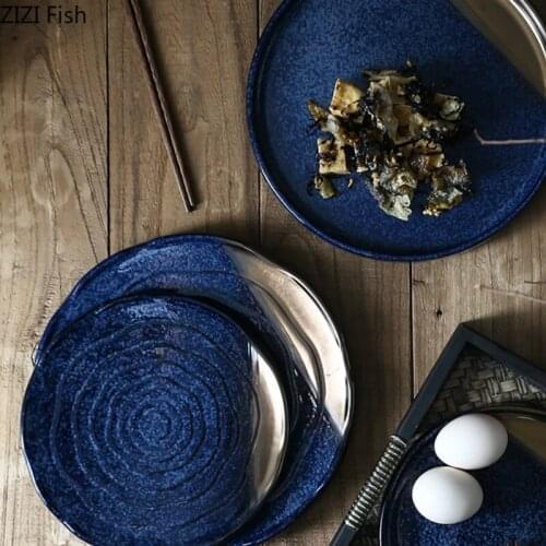 Japanese Ceramic Tableware Round Steak Sushi Plate Modern Home Restaurant Western Dishes Serving Tray Solid Color Tableware