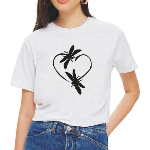 Funny T-shirts Heart Love Dragonfly Printed Cute Women T Shirt Short Sleeve Casual Tee Shirt Femme Plus Size T Shirt Women Tops
