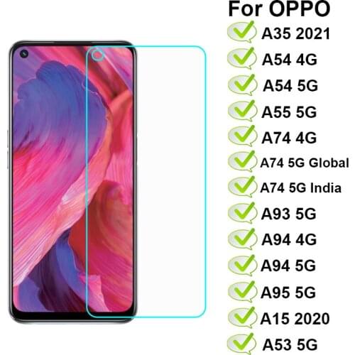 2-1Pcs Tempered Glass For OPPO A74 Screen Protector 9H Protective Glass on OPPO A35 A54 A55 A74 A93 A94 A95 A15 A53 5G Pelicula