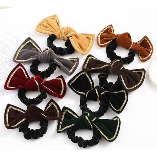 Women Scrunchies Elastic Hair Ties Bands Adult Velvet Pearl Bow Knot Fashion Girl Korean Mujer Accessories Hyuna Wholesale