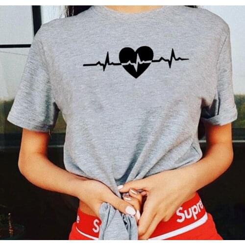 Heartbeat Harajuku Graphic T Shirt Women Summer Short Sleeve Cotton Tshirt Women O-neck Camiseta Mujer Funny Tee Shirt Femme Top
