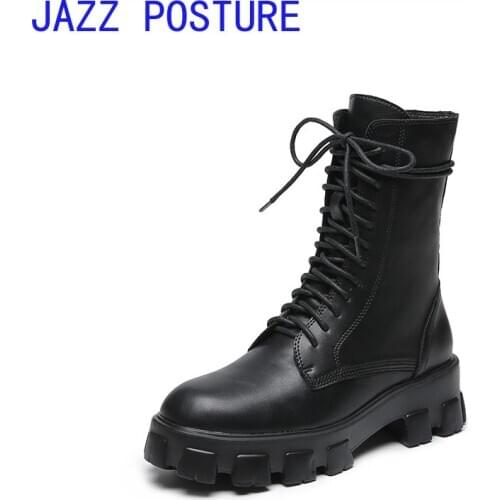 Womens British style 2020 autumn and winter new thick-soled lace-up mid-tube ankle boots motorcycle boots womens boots q640